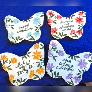 🆕 DOLLY PARTON Butterfly Coaster Set (4) by Dolly Parton Collection